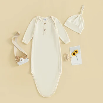  Спальный мешок для малышей Однотонный детский носимый одеяло с длинным рукавом Пеленка Спальный мешок и симпатичная шапка-бини для младенца