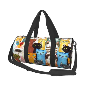 Спортивная сумка Красочная спортивная сумка для нескольких кошек Большие любовники Kawaii Мужчины Портативная сумка с рисунком Симпатичная дорожная сумка для фитнеса