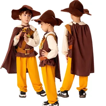 средневековый рыцарь косплей придворные костюмы дети дети ретро солдат топ брюки шляпа плащ наряды хэллоуин карнавал вечеринка