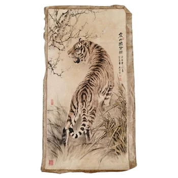 Старая китайская картина катушка Ручная роспись тигра картина свиток срез бумаги