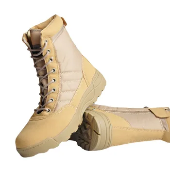 Тактические ботинки Высокие боевые ботинки Обувь для походов по пустыне Водонепроницаемая ткань Полиэстер Резиновая подошва