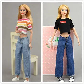Топ + джинсовые брюки / Синие брюки-клеш и белый черный верх одежда наряд для 30 см barbie kurhn xinyi Fr2 ob Doll