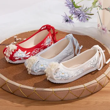 Традиционный китайский стиль Старый Пекин Вышитая ткань Обувь Ретро Короткие сапоги Обувь Свадьба Невеста Женщины Мода Повседневные Сапоги