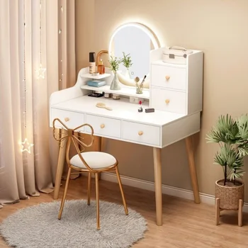 Туалетный столик с зеркалом и табуретом Органайзер для ювелирных изделий Комод для спальни