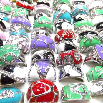  Уникальный дизайн конфетных цветных эмалевых колец с кристально легким подходящим кольцом для одежды 50 шт./лот