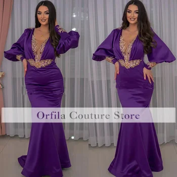 фиолетовые вечерние платья с длинным рукавом аппликации бусины русалка выпускные платья для женщин вечеринка vestidos formales