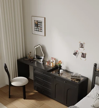 французский ретро спальня шкаф из массива дерева комод встроенный выдвижной черный стол для макияжа