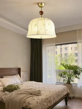  французский ретро ткань - ремесло подвесной светильник из массива дерева кабинет главная спальня лампа американская уютная и романтическая лампа для столовой