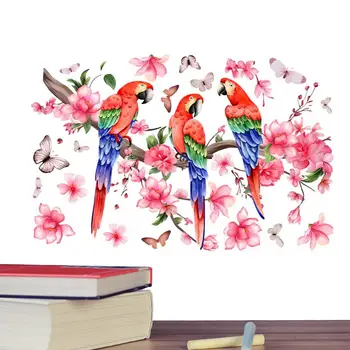Цветочные наклейки для стен Птицы Наклейки Цветок персика Настенные росписи Съемный цветок Попугай Наклейки на стену Обои Отклеить и приклеить