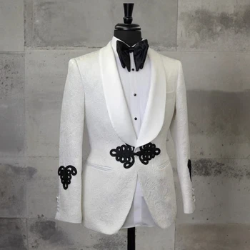 Цветочный жаккардовый мужской пиджак для званого ужина Жених Одежда 2023 Шаль Лацкан Свадебный костюм Пальто для мужчин Выпускной смокинг Блейзер 1 шт.