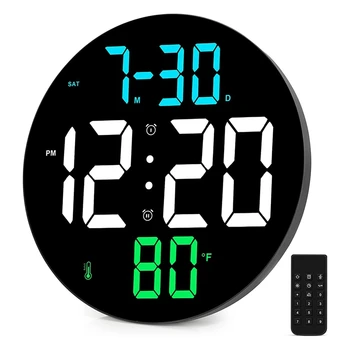  Цифровые настенные часы Большой дисплей с большим экраном 4 уровня яркости, пульт дистанционного управления, 12/24 часа Подключаемый светодиодный будильник