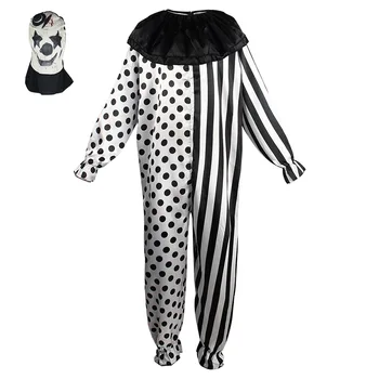 Черно-белая игра Клоун Косплей Мяч Cos Joker Horror Боди Террор Комбинезоны с маской Хэллоуин Костюмы для мужчин и женщин