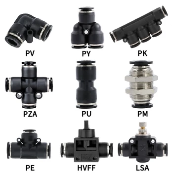 Черный Пневматические вставные фитинги прямого типа для воздушного / водяного шланга и трубного соединителя от 4 до 16 мм LSA/PY/PV/PE/PM/PZA/PK/HVFF/PU