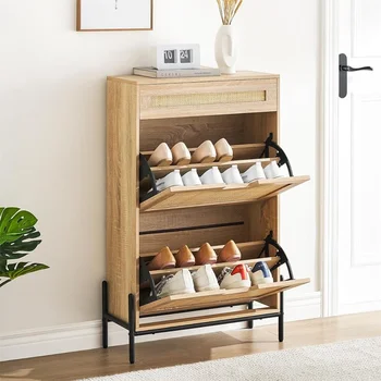 Шкаф для хранения обуви с 2 откидными дверцами и 1 ящиком, отдельно стоящая стойка для органайзера для обуви для прихожей, скрытый шкаф для обуви