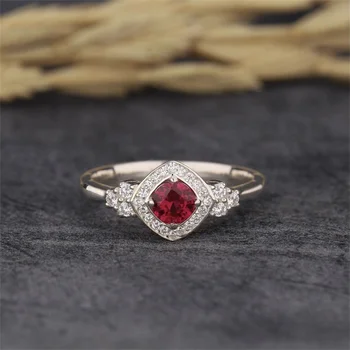 Элегантные серебряные обручальные квадратные кольца для женщин Мода Красный Белый Циркон Камни Свадебное Кольцо Ювелирные изделия