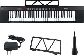 Электронное клавишное пианино, 61-клавишное электрическое пианино с микрофоном и стойкой для нот [можно использовать батареи 1,5 В и наушники 3,5 мм] для