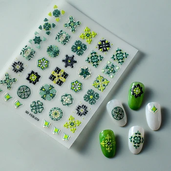 Этнический стиль Зеленые тотемы 5D рельефные рельефы Самоклеящиеся наклейки для ногтей Цветные наклейки для маникюра в богемном стиле оптом