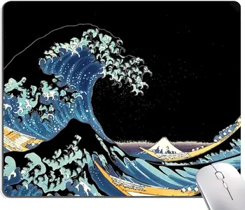 Японская морская волна Коврик для мыши Квадратный коврик для мыши Водонепроницаемый нескользящий резиновый базовый коврик для мыши для ноутбука