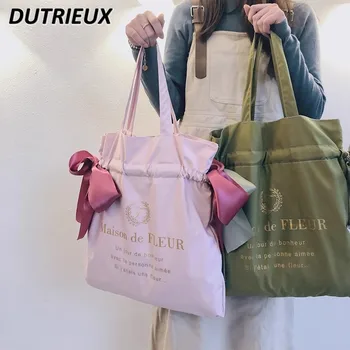 Японская сумочка для девочек Мода All-Match Lolita Милая сладкая розовая сумка через плечо с бантом Женская холщовая сумка-тоут студентка