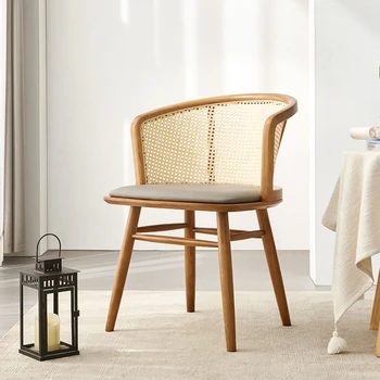 Японский ротанг обеденный стул из массива дерева, спинка стула из ясеня, гостиная, бревно для взрослых, бревно для отдыха, современное, простое, бытовое, типа маленького дома