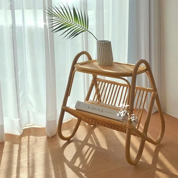 японский стиль ins в натуральном ротанге, небольшой чайный столик, гостиная, чайный стол, мебель для гостиной, диван, тумбочка, прикроватная тумбочка